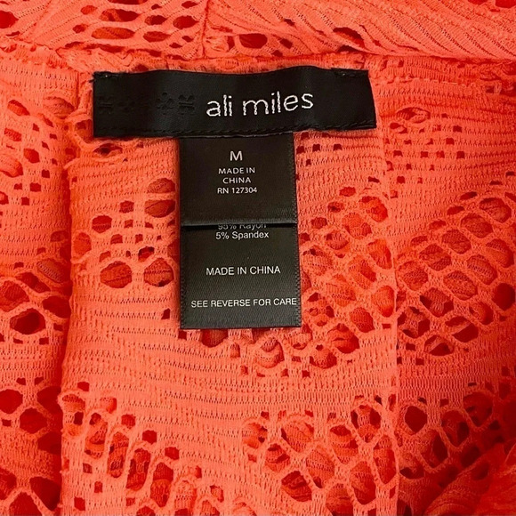 Ali Miles Cowl Neck Tunic Top Size Medium Cami Lined Raspberry Rose Eyelet - Picture 6 of 8